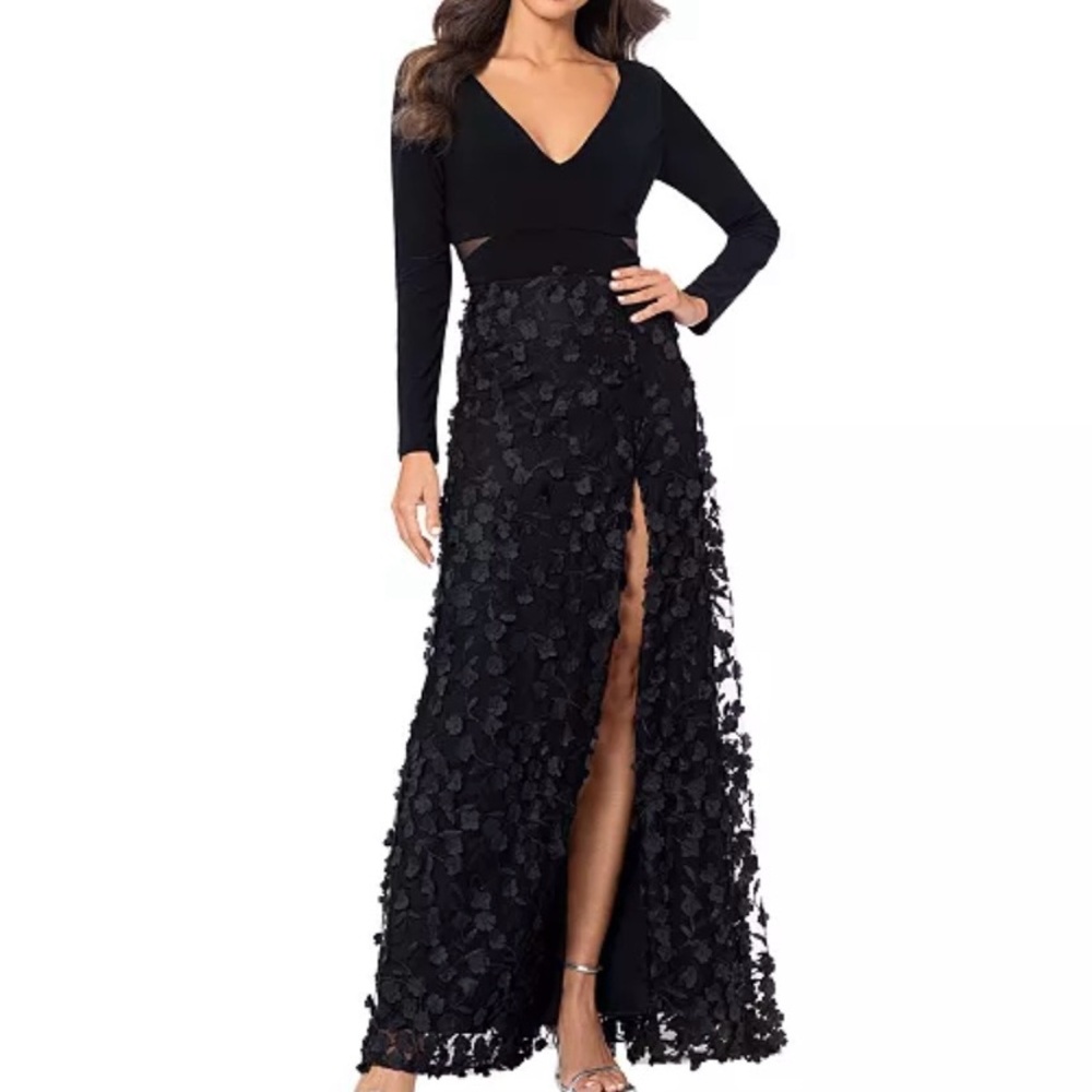 Xscape Black Long Sleeve Dress